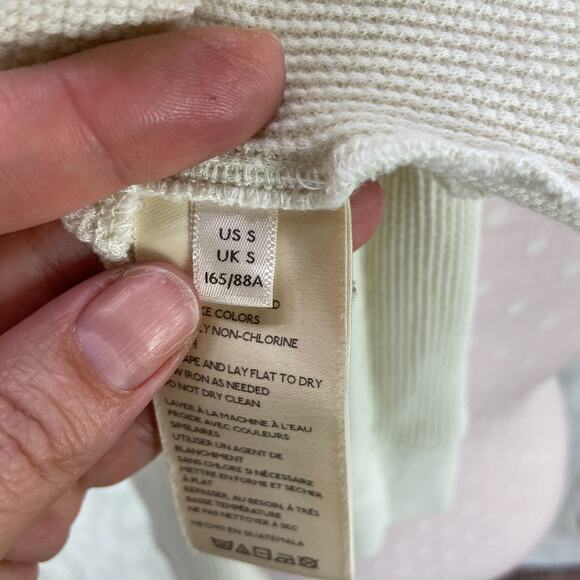 Anthropologie Novia Jonatan Be Strong Thermal Graphic Top Sz S Ivory Waffle Knit - Picture 8 of 9